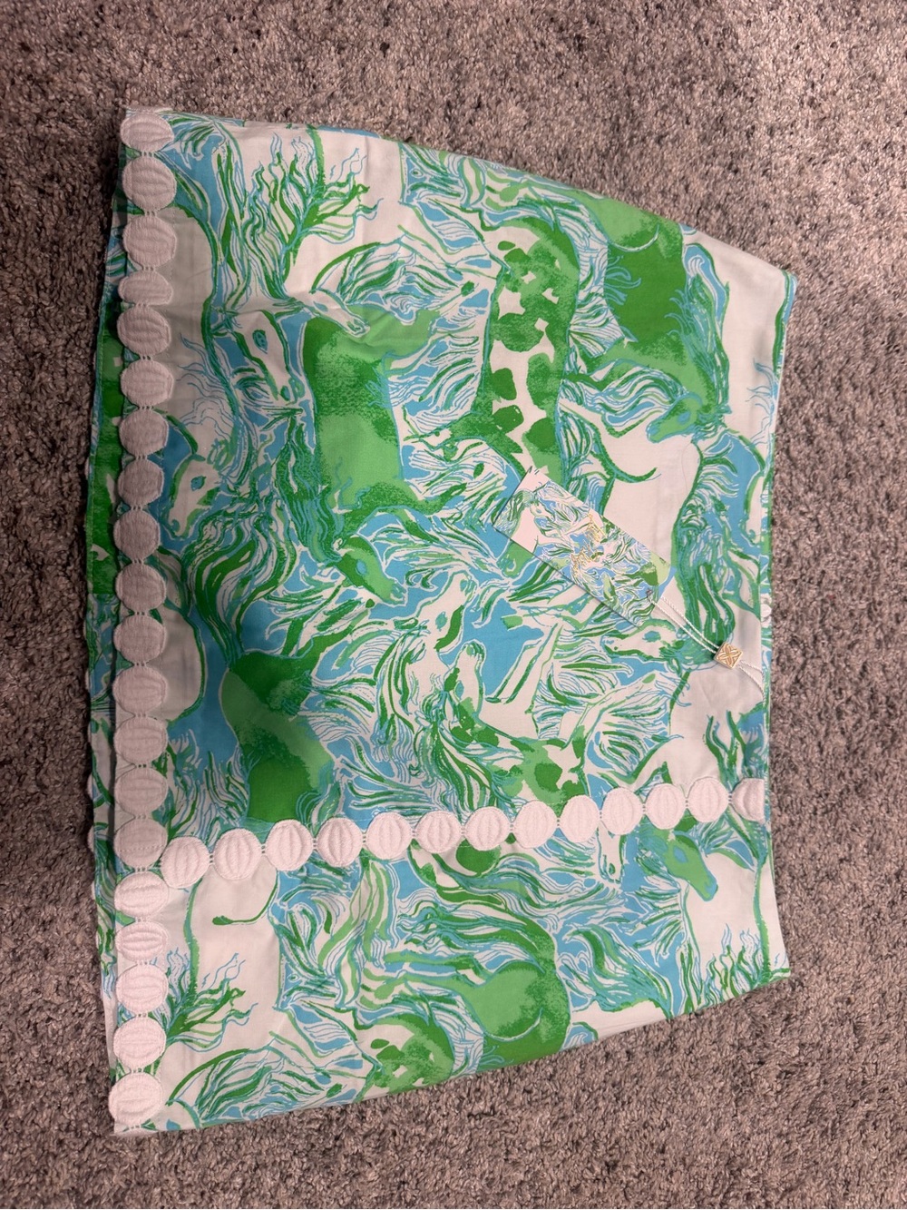 Lilly Pulitzer Green and Blue Mini Skirt with Horse Print